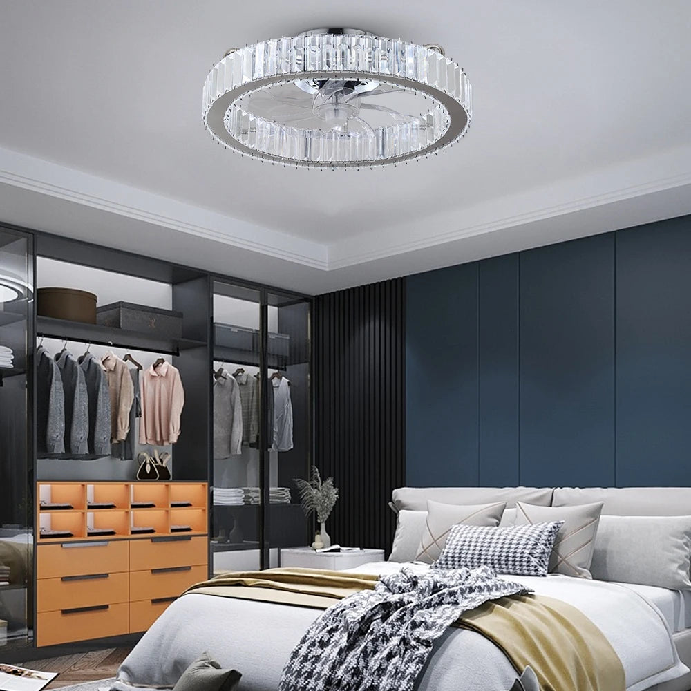 GreeLustr Led Ceiling Fan Lamp With Remote Control Living Room Lighting Crystal Chandeliers Decoration Home Luxury Hanging Light