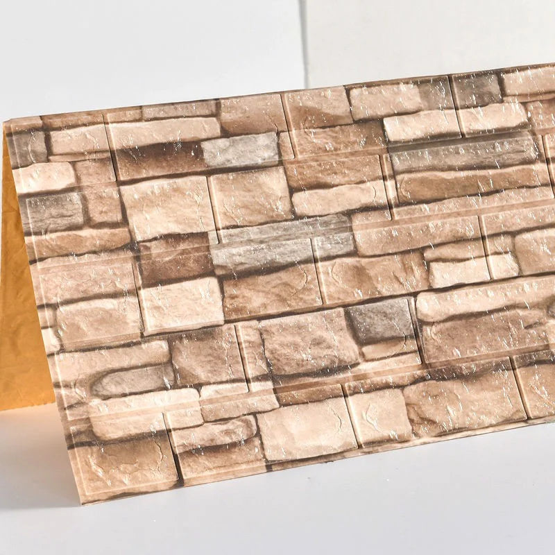10Pcs 3D Brick Wall Stickers DIY Self Adhensive Decor Foam Waterproof Wall Covering Wallpaper for TV Background Kids Living Room