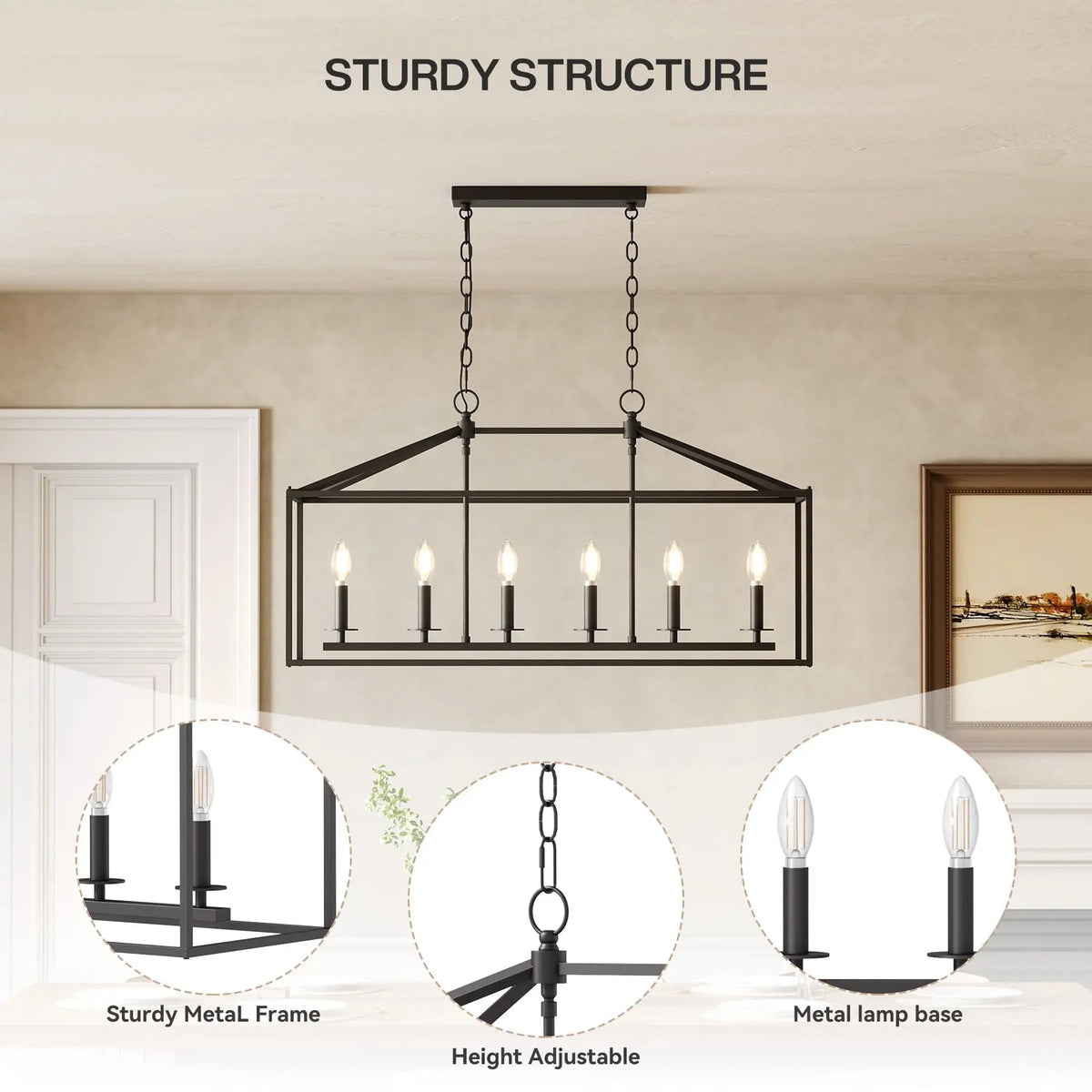 Tribesigns Farmhouse Dining Room Light Fixtures Over Table, 6-Light Kitchen Island Pendant Lighting with Adjustable Chain, Black