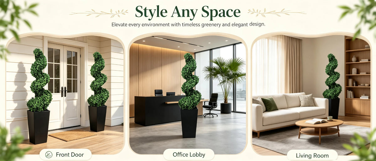 Olitree Artificial Boxwood Spiral Topiary With Planter For Home Decor
