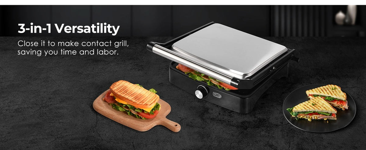 OSTBA Panini Press Grill With Adjustable Temperature And Drip Tray