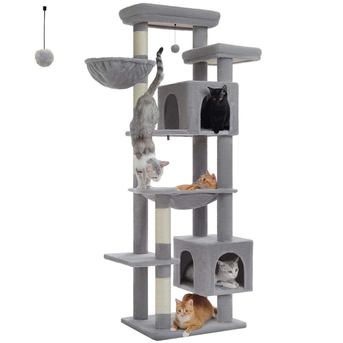 Tall Cat Tree for Indoor Cats Big Cat Tower with Super Large Hammock Cat Climbing Tree with Scratching Posts Condo House Black