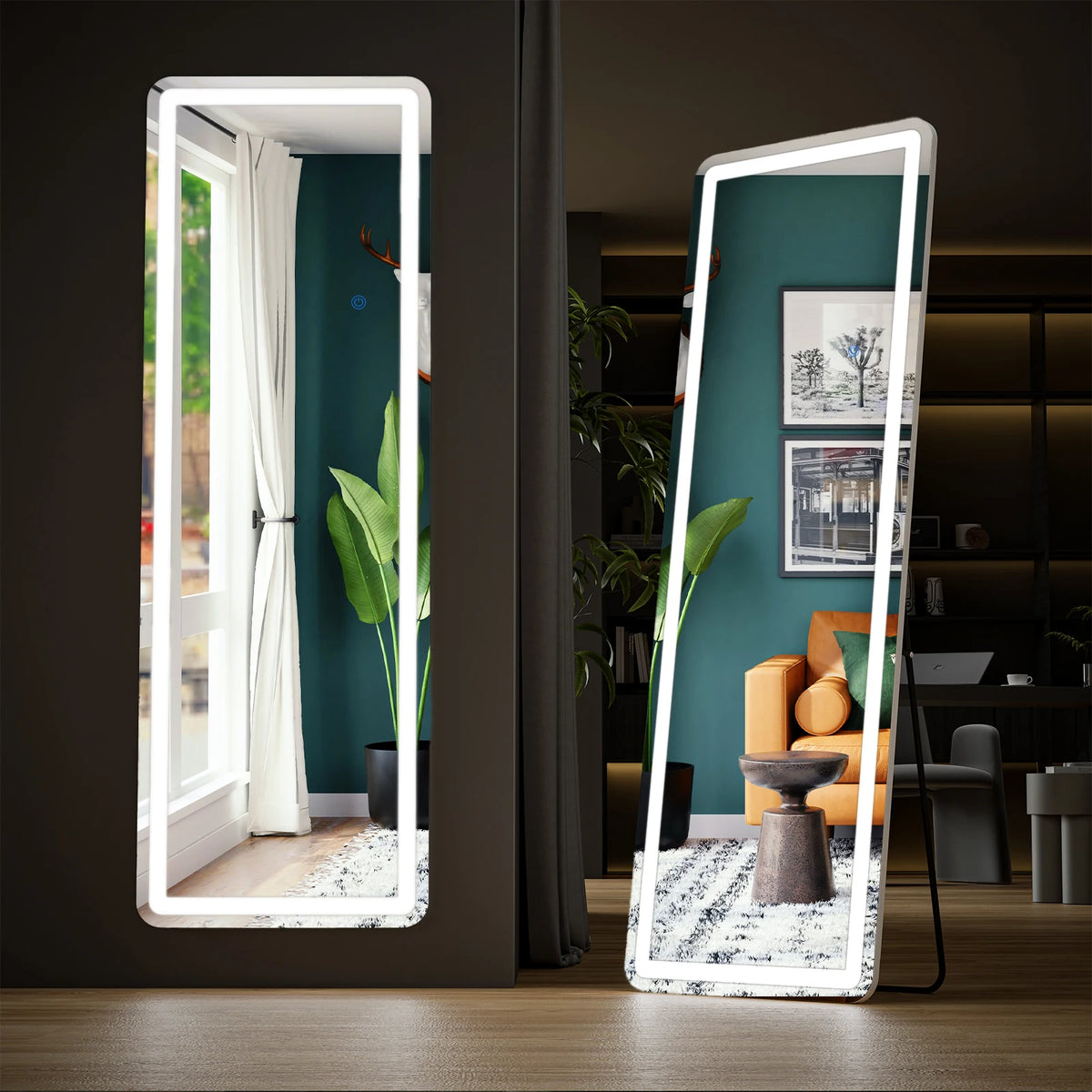 JHK Modern Full Length Mirror With Aluminum Frame And Stand