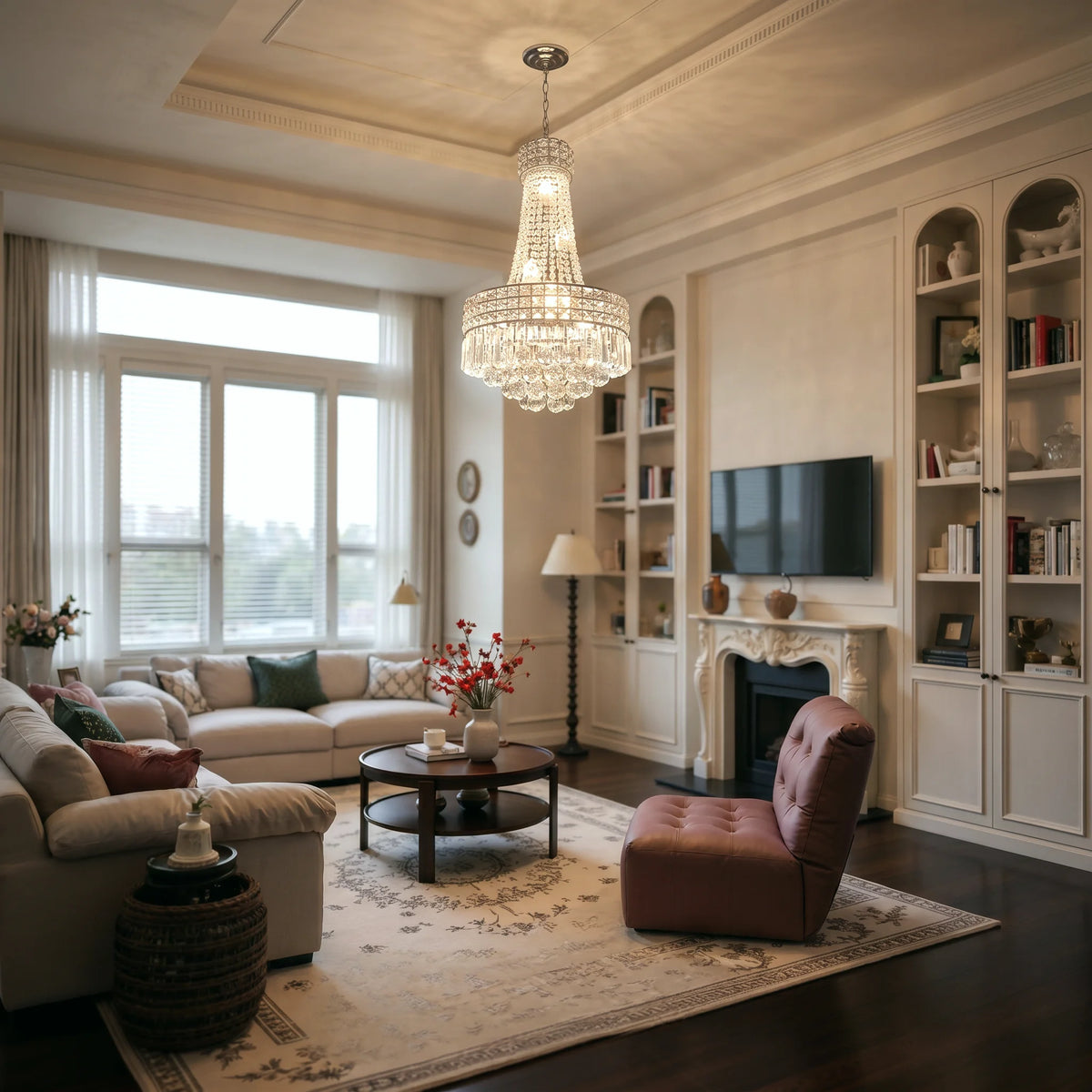 Modern Round Crystal Dimmable Chandelier For Dining Room Lighting
