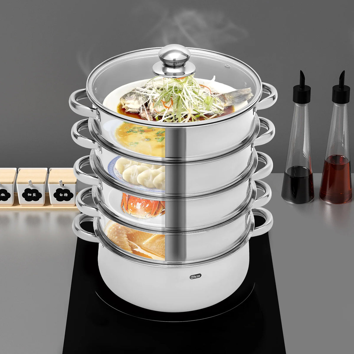 Five Layer Stainless Steel Multifunctional Kitchen Steamer for Cooking