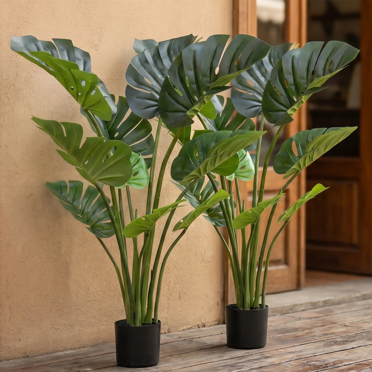 1/2PCS Artificial Monstera Deliciosa Tree, Fake Tropical Palm Plant with Pot, Faux Swiss Cheese Plant for Home Living Room Bedroom Office Decor, Indoor Outdoor Greenery Decoration