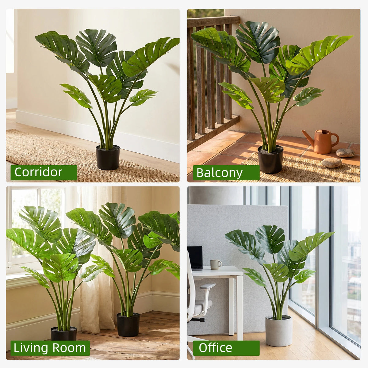 1/2PCS Artificial Monstera Deliciosa Tree, Fake Tropical Palm Plant with Pot, Faux Swiss Cheese Plant for Home Living Room Bedroom Office Decor, Indoor Outdoor Greenery Decoration