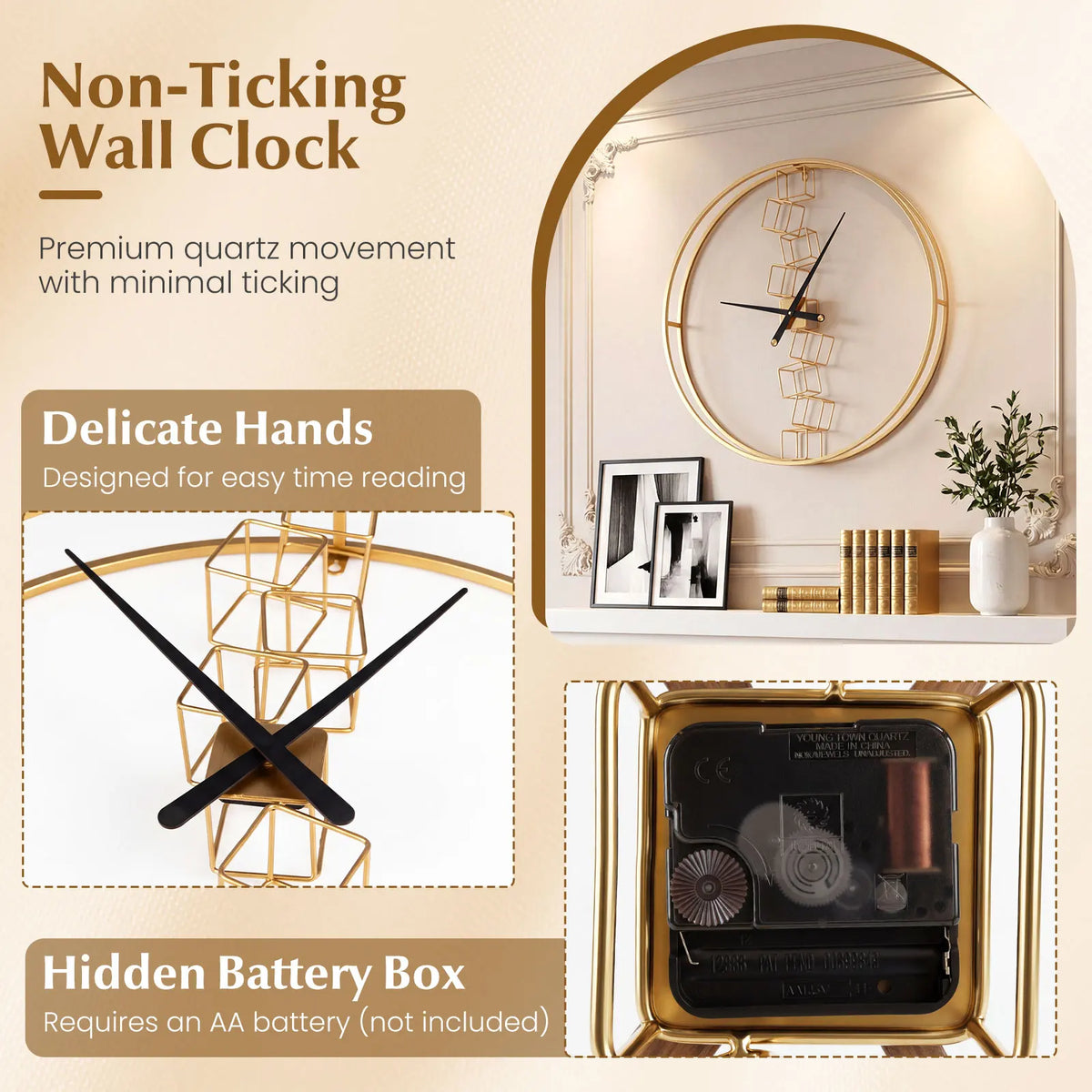 Homasis Nordic Style Metal Wall Clock Decorative Timepiece