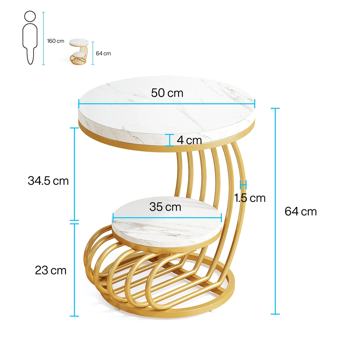 Tribesigns Modern Round End Table With Faux Marble Storage Shelf
