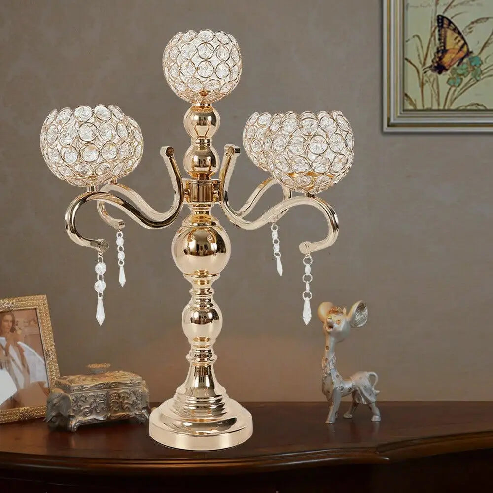 Crystal Five Arm Tabletop Candelabra For Weddings And Home Decor