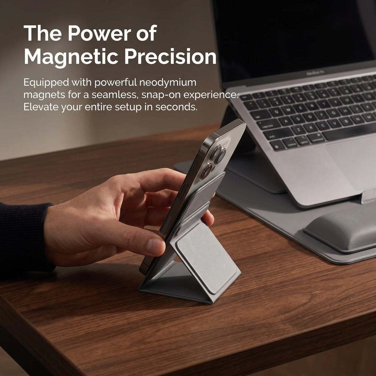 Module Master Magnetic Foldable Laptop Stand for 17" Laptop Ergonomic Adjustable Portable Laptop Riser Dual Mode Lap Desk with Magnetic Phone Stand Fiberglass Steel Base for Travel Office