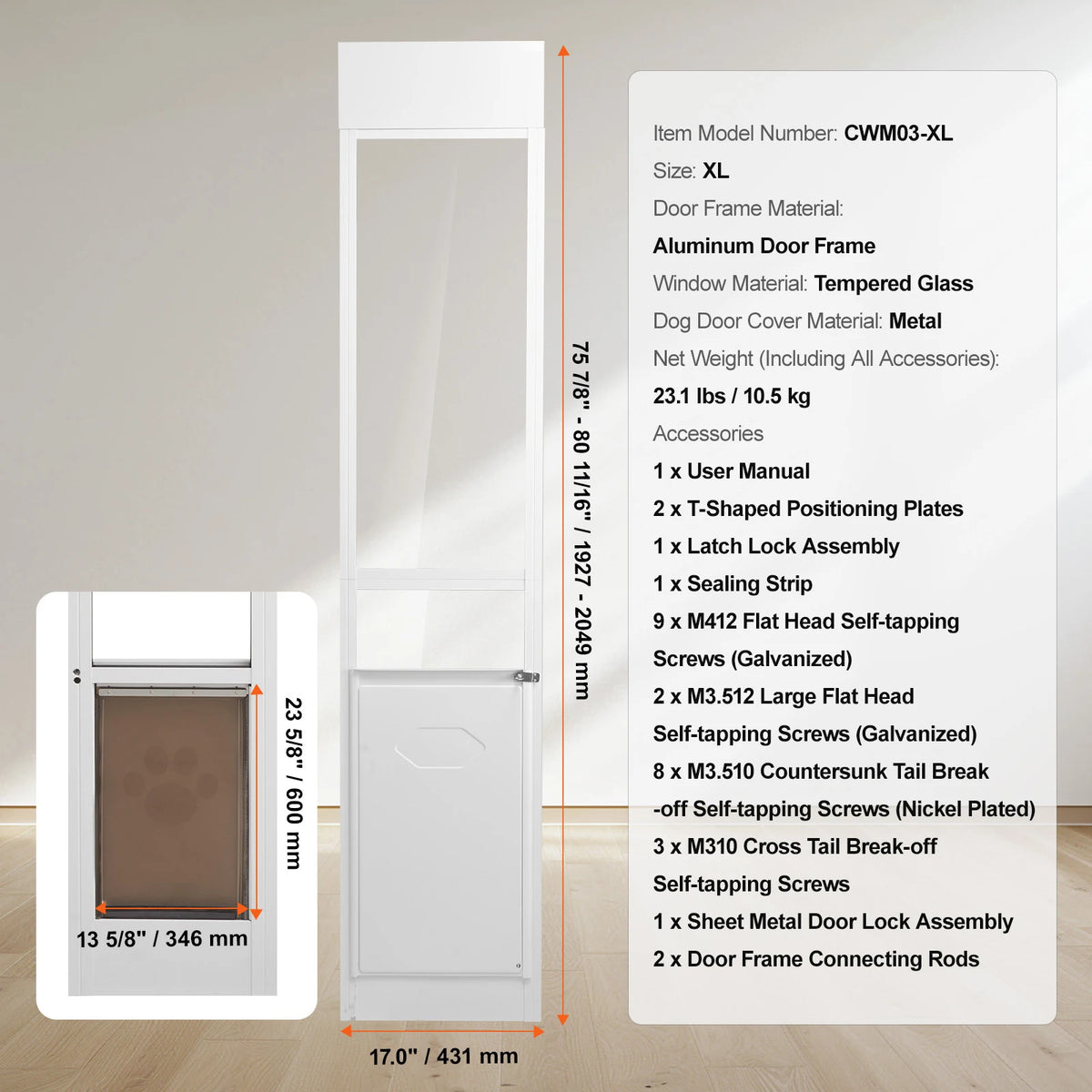 VEVOR Adjustable Sliding Glass Door Pet Door With Aluminum Frame