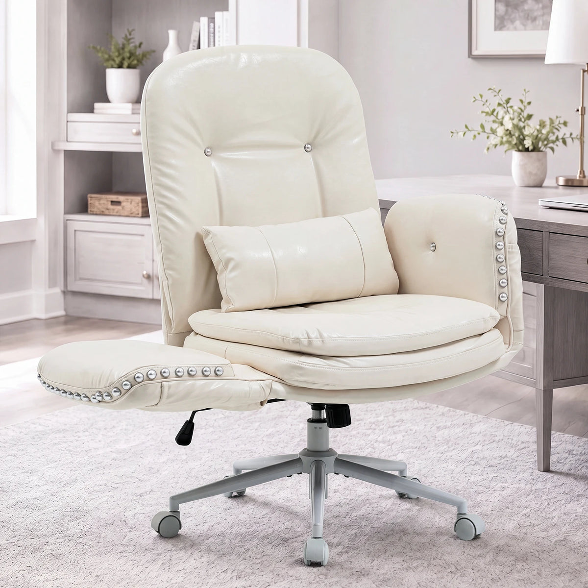 TCGBKAF Criss Cross Office Chair with Flip Armrests Swivel Vanity Chair with Side Pockets, Ergonomic Cross Legged Office Chair with Wheels, Computer Desk Chair for Home&Office