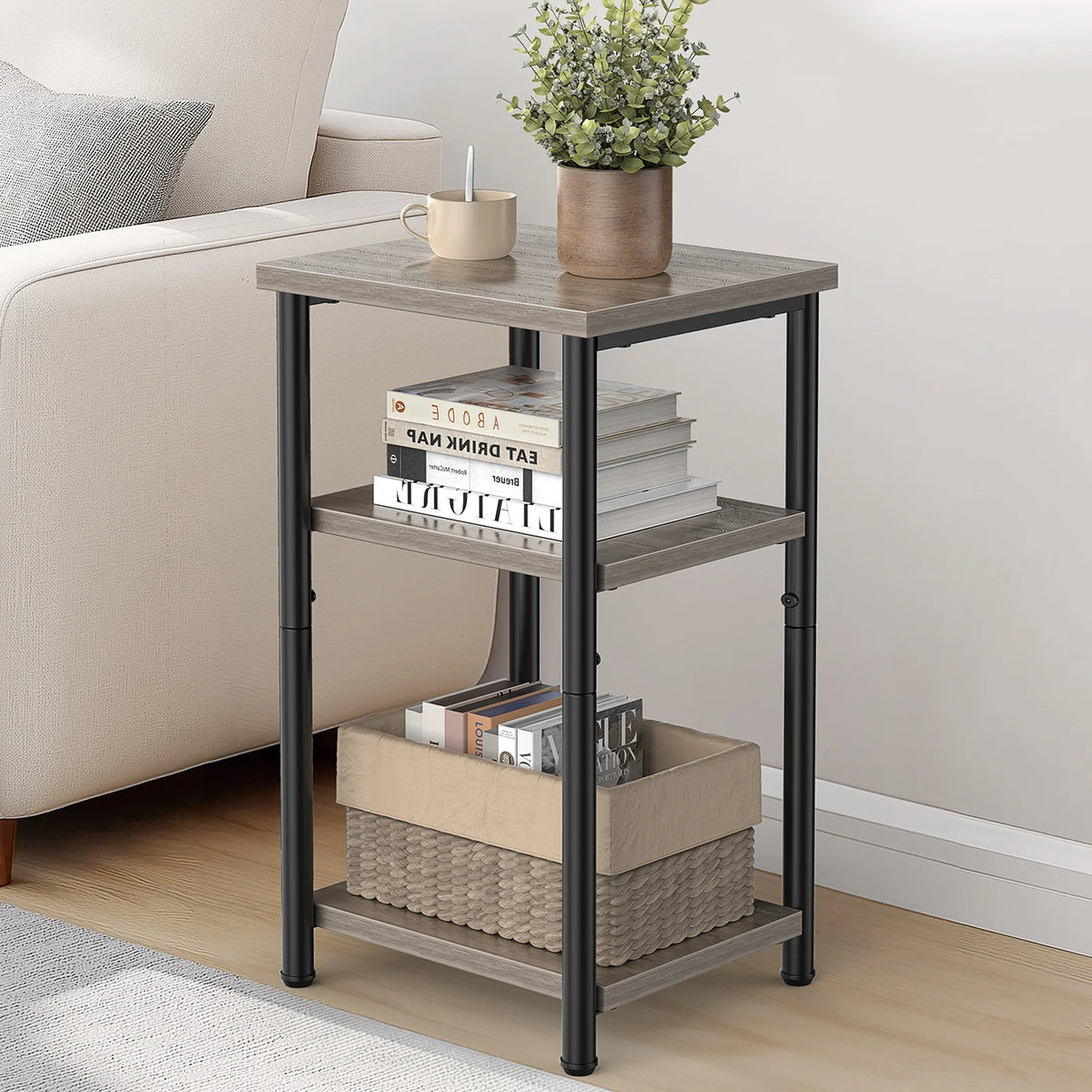 MCQ Three Tier Wooden Coffee Table With Storage Shelf
