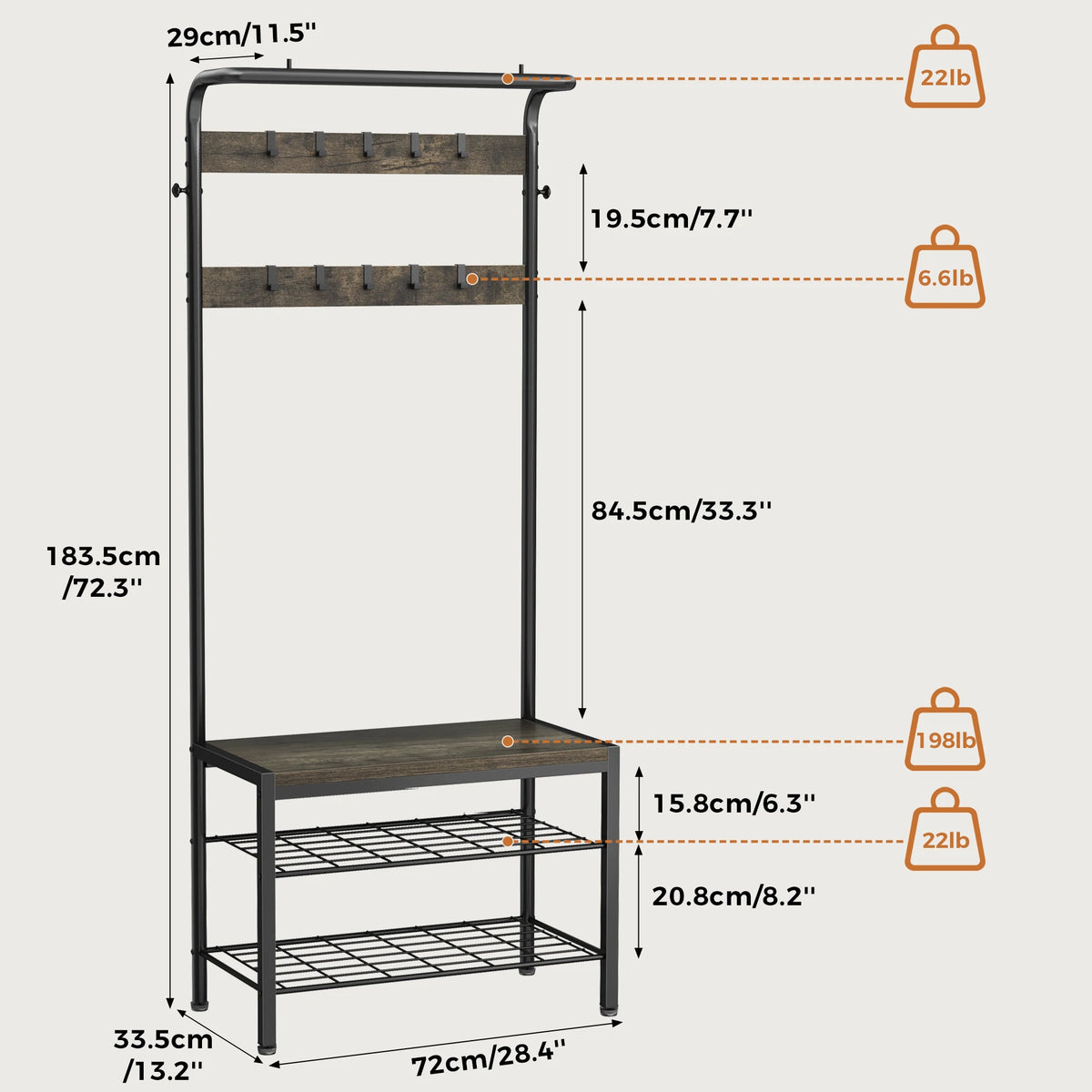JHK Entryway Coat Rack Bench With Shoe Storage Organizer
