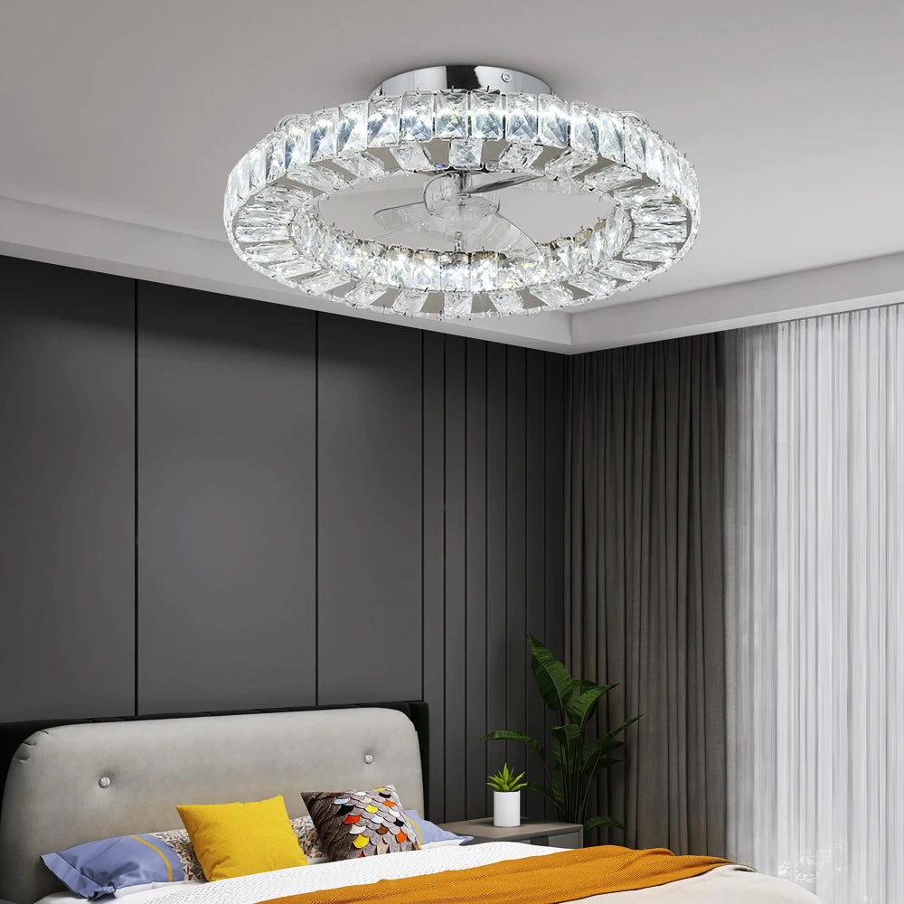 GreeLustr Led Ceiling Fan Lamp With Remote Control Living Room Lighting Crystal Chandeliers Decoration Home Luxury Hanging Light