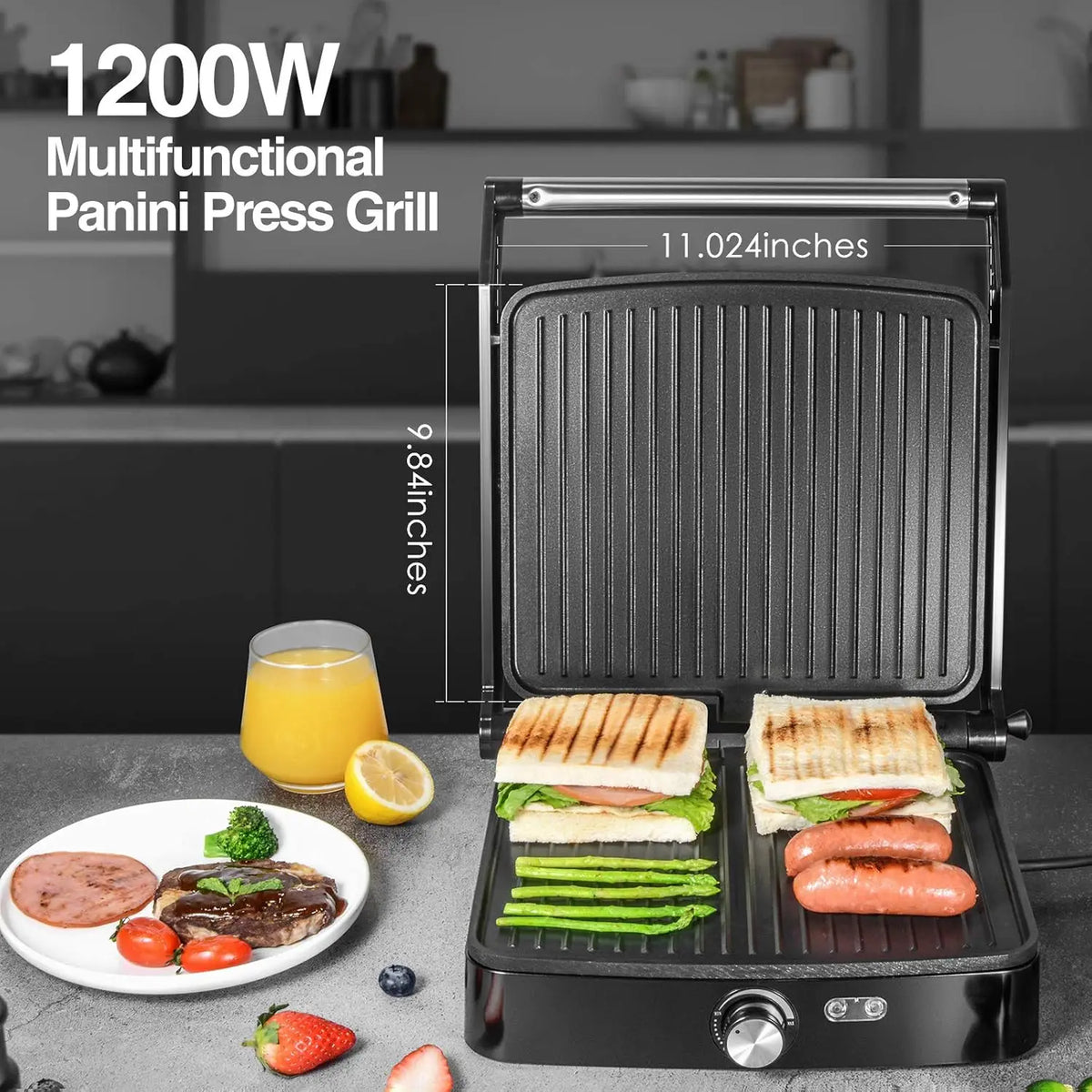 OSTBA Panini Press Grill With Adjustable Temperature And Drip Tray