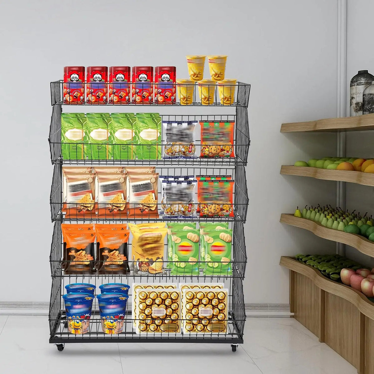 Five Tier Metal Wire Storage Rack For Grocery Food Organization