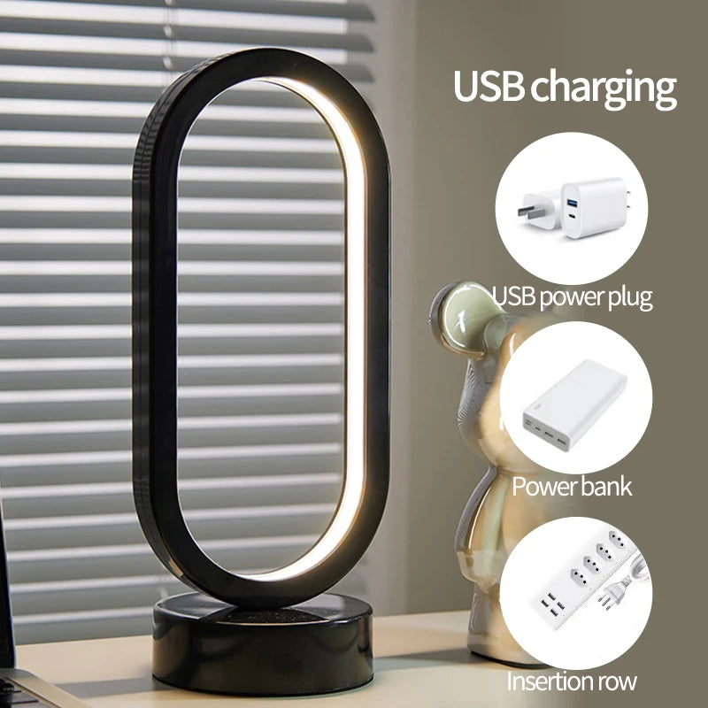 DUMILOO Modern LED Oval Ring Bedside Lamp With Dimmable Light