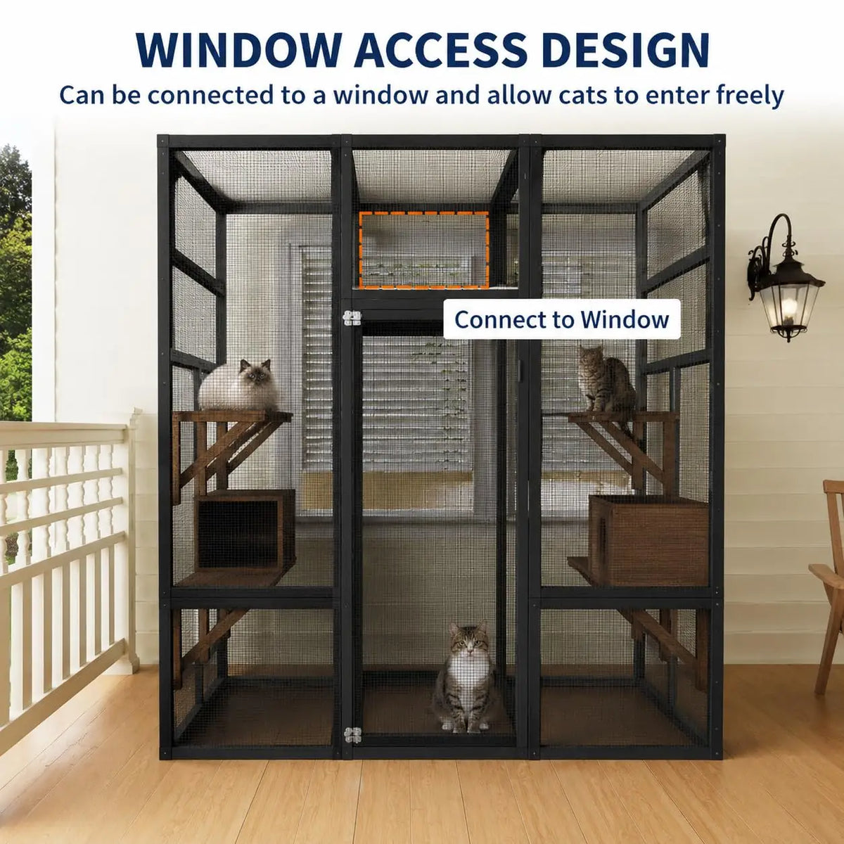 HiMISS Outdoor Wooden Catio Enclosure With Platforms And Rest Boxes
