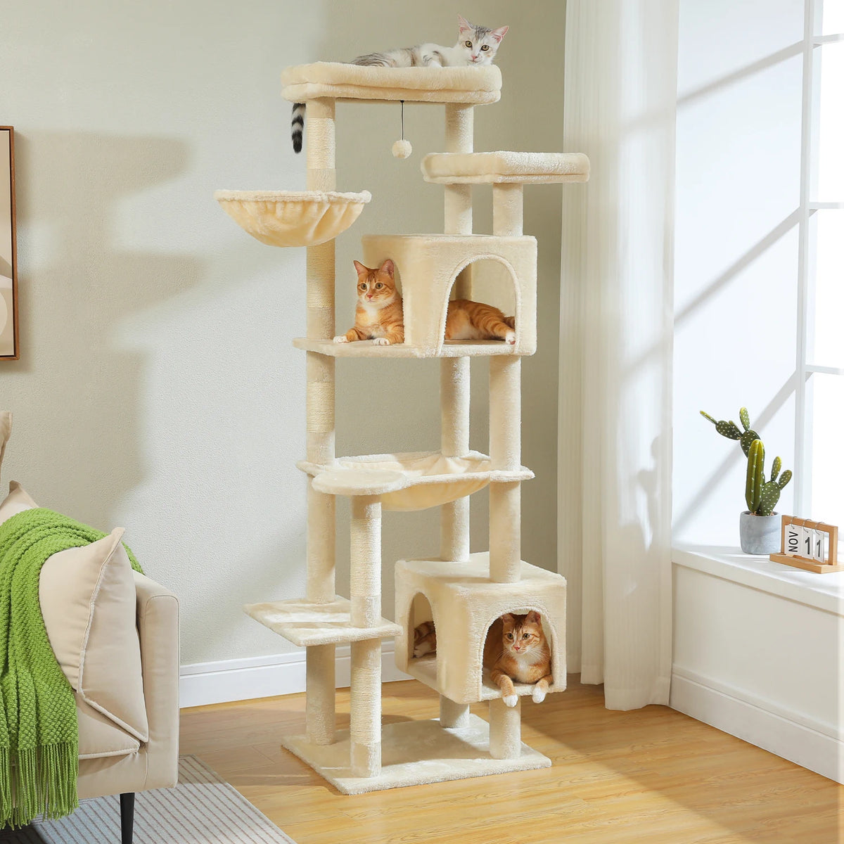 Tall Cat Tree for Indoor Cats Big Cat Tower with Super Large Hammock Cat Climbing Tree with Scratching Posts Condo House Black