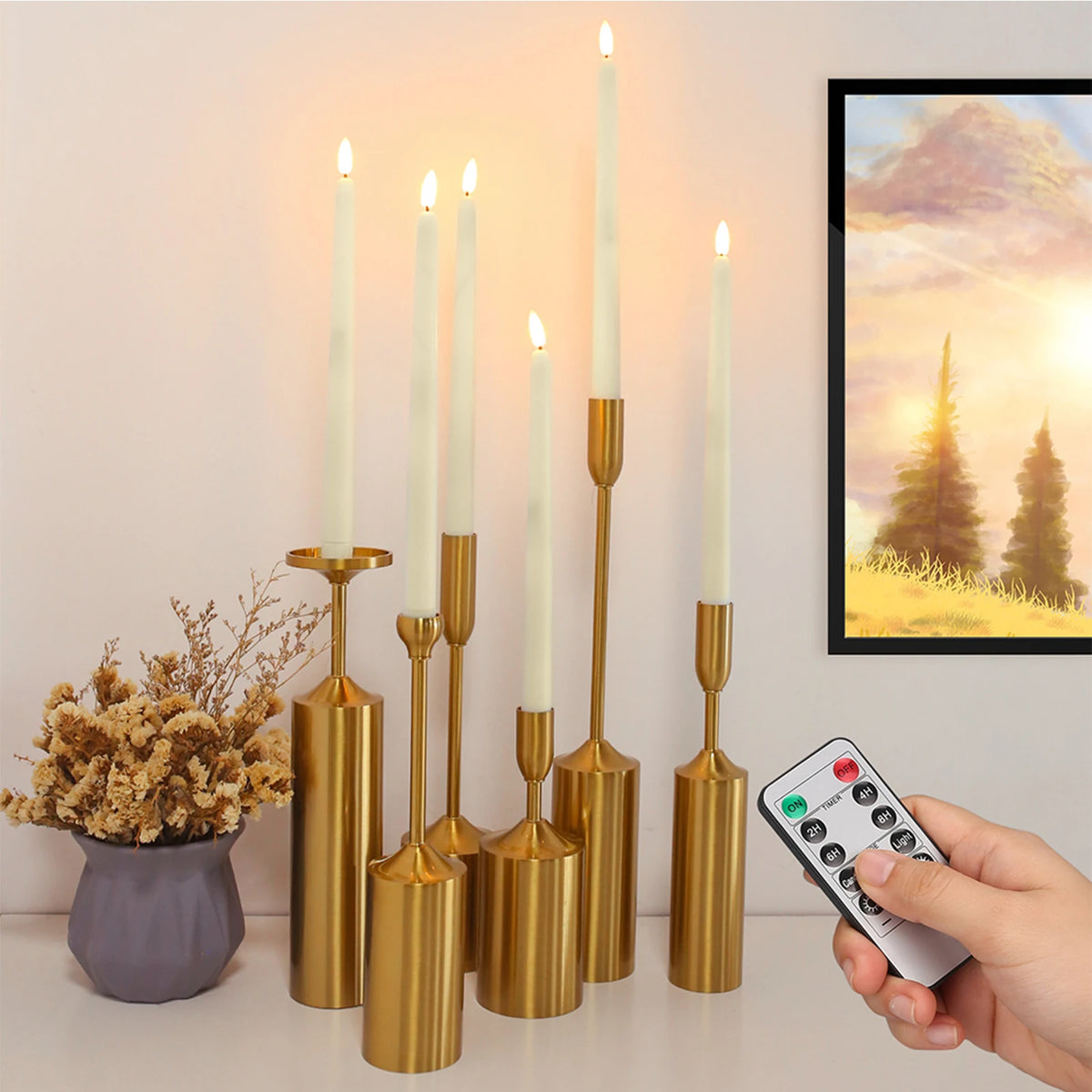 LED Flameless Taper Candles With Remote Flickering Battery Operated