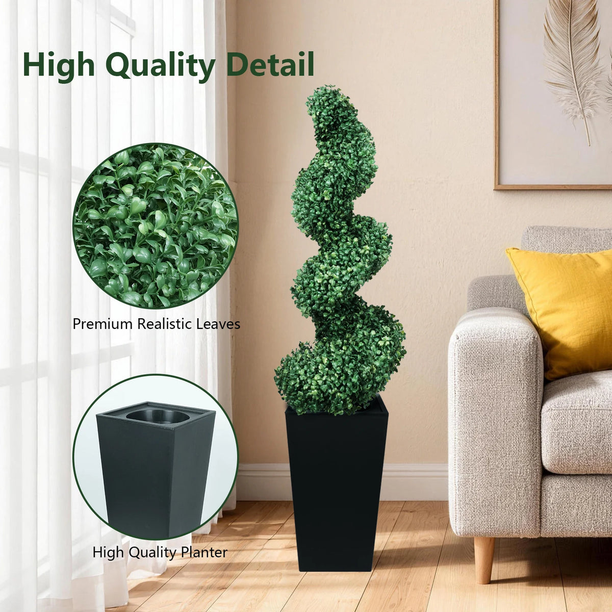 Olitree Artificial Boxwood Spiral Topiary With Planter For Home Decor