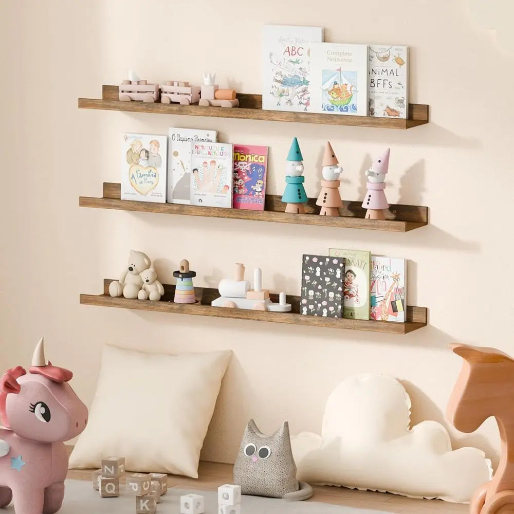 Floating Shelves or Wall, 35.5 Inch Shelves or Decor Storage Set of 6, Wall Mounted Wood Shelves for Bedroom, Living Room, Bathr