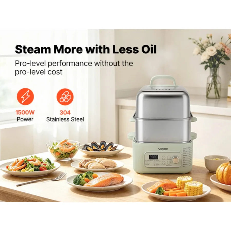 Electric Food Steamer With Two Tiers And Nine Cooking Programs