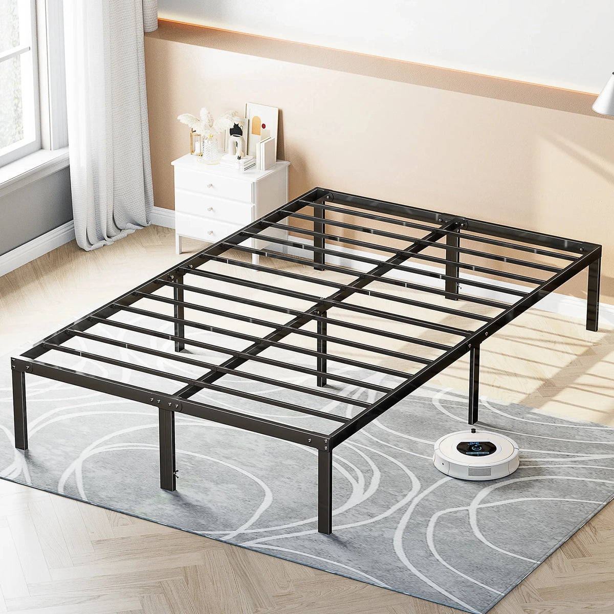 JHK Sturdy Metal Platform Bed Frame With Strong Steel Slats