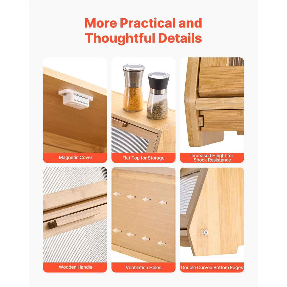 Bamboo Double Layer Bread Box With Acrylic Door Storage