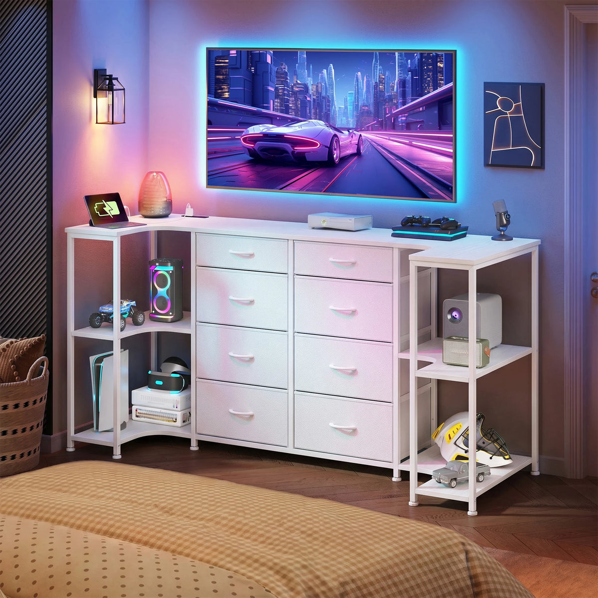 EnHomee Modern TV Stand Dresser With Dual Power Outlets