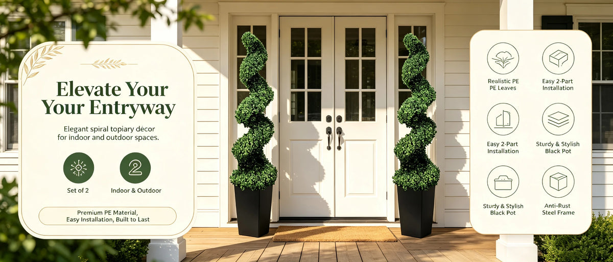 Olitree Artificial Boxwood Spiral Topiary With Planter For Home Decor