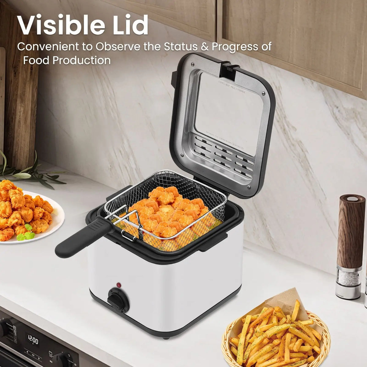 1000W Electric Deep Fryer With Adjustable Temperature And Frying Basket