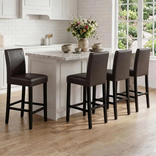 Set Of Four Counter Height Bar Stools With Upholstered Backrests