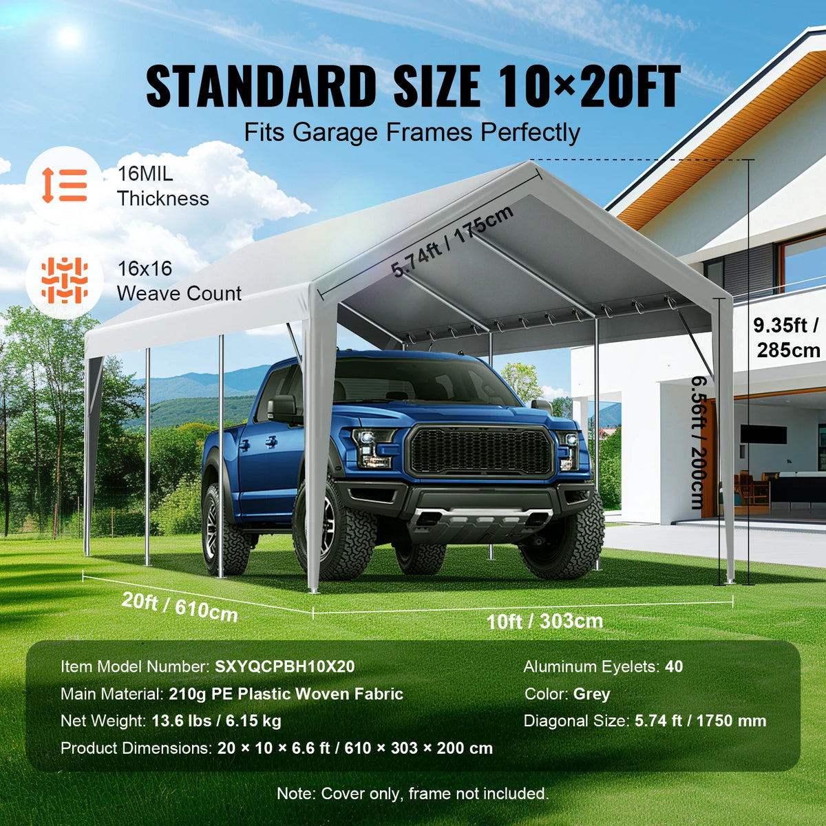 SucceBuy Carport Replacement Canopy Cover Waterproof UV Protected Shelter