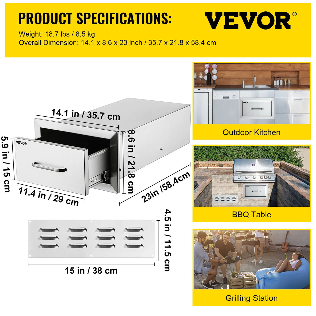 SucceBuy Stainless Steel Outdoor Kitchen Double Drawer Storage