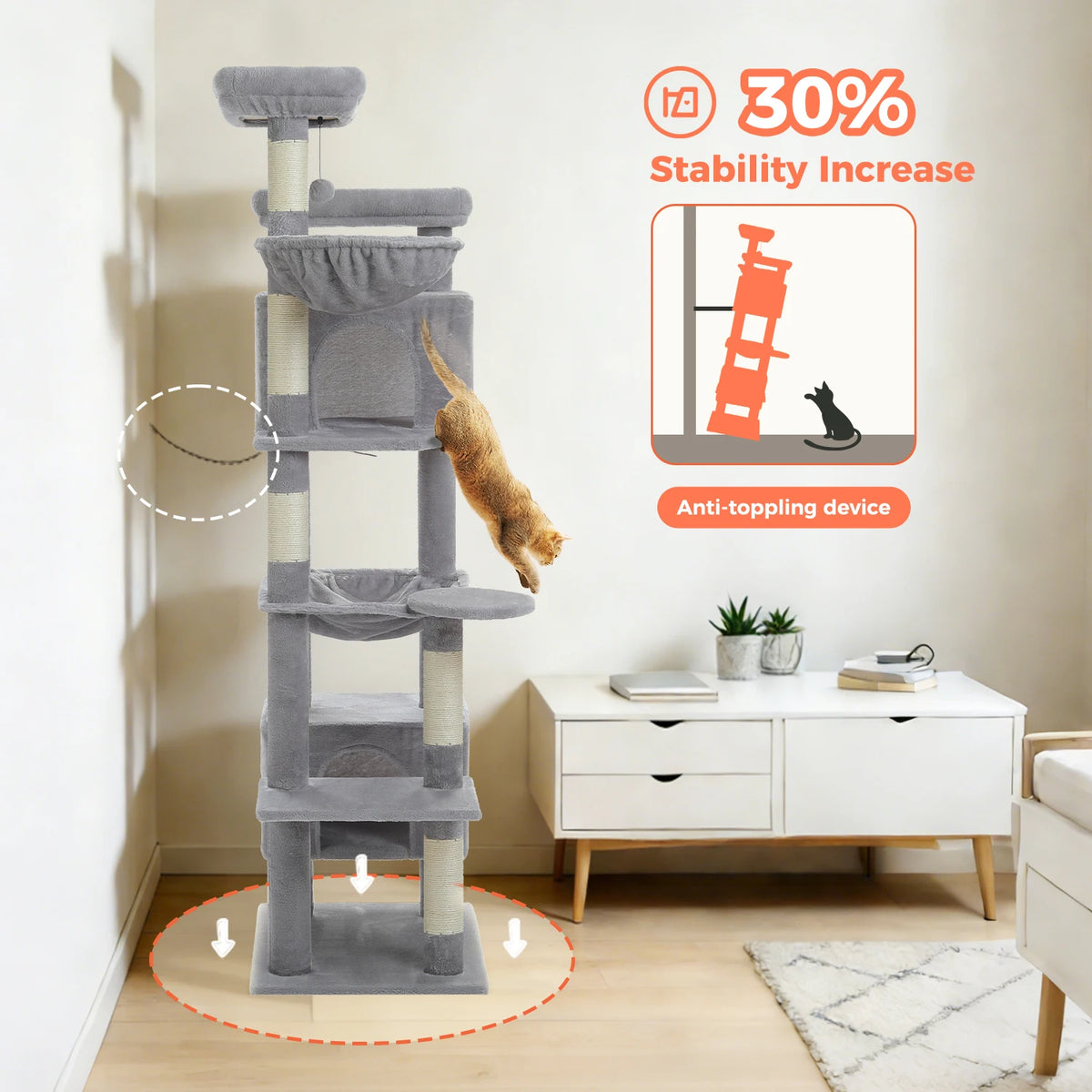 Tall Cat Tree for Indoor Cats Big Cat Tower with Super Large Hammock Cat Climbing Tree with Scratching Posts Condo House Black