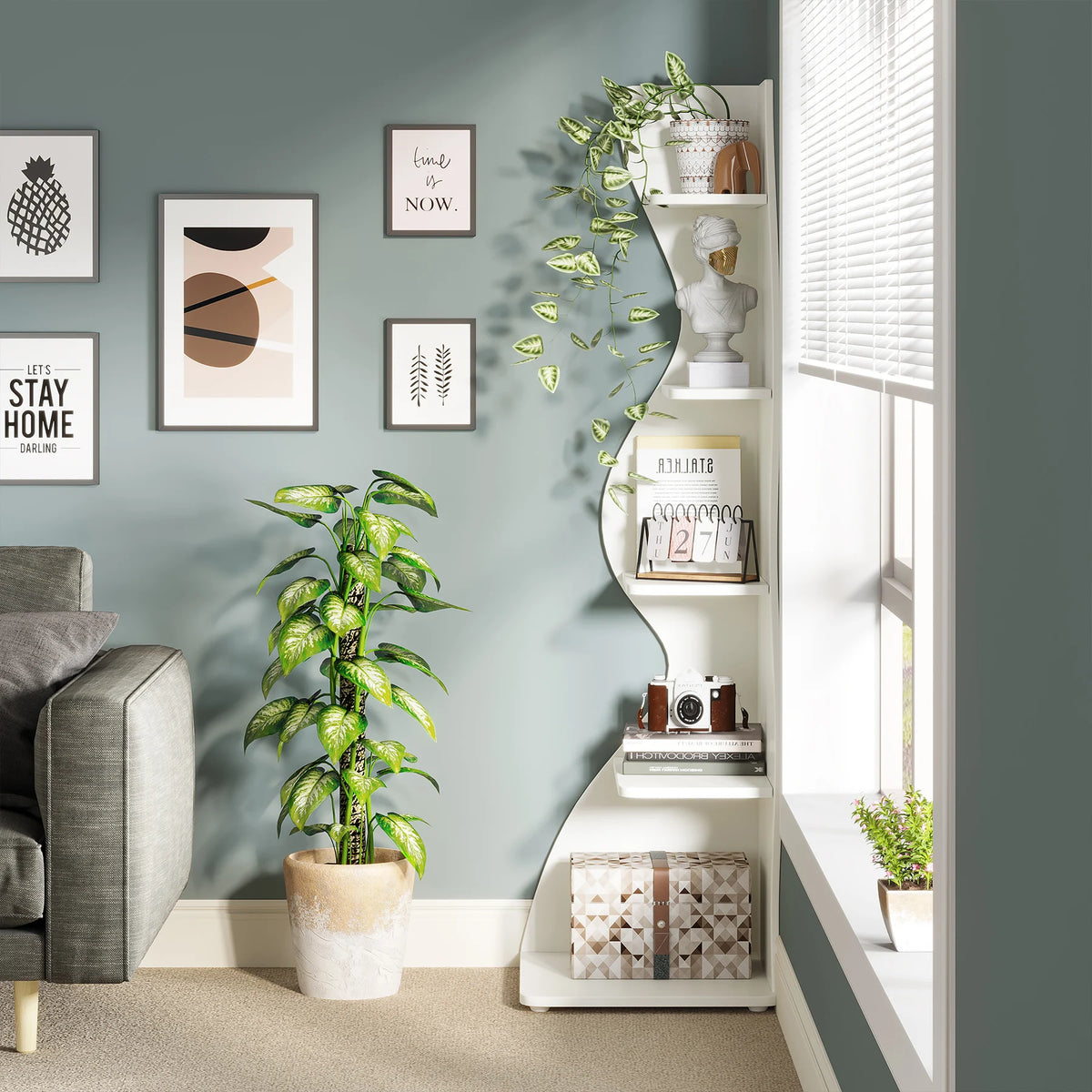 Tribesigns Modern Corner Shelf Bookcase Storage Rack