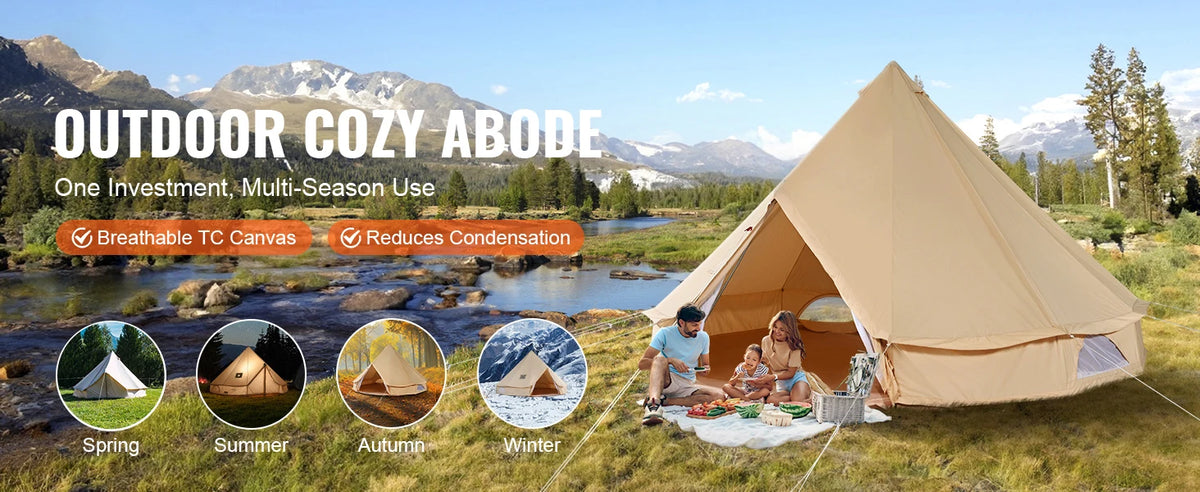 SucceBuy Canvas Bell Tent For Outdoor Camping With Breathable Fabric