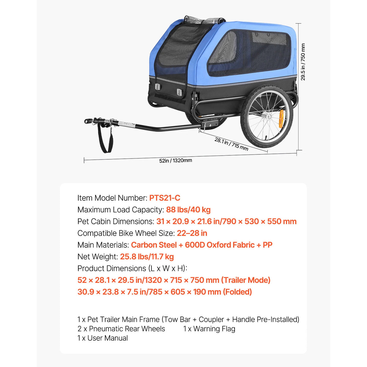 SucceBuy Dog Bike Trailer With Quick Release Wheel Flag