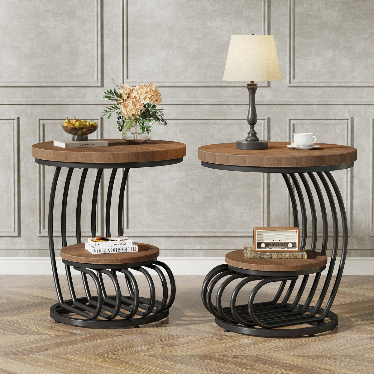 Tribesigns Modern Round End Table With Faux Marble Storage Shelf