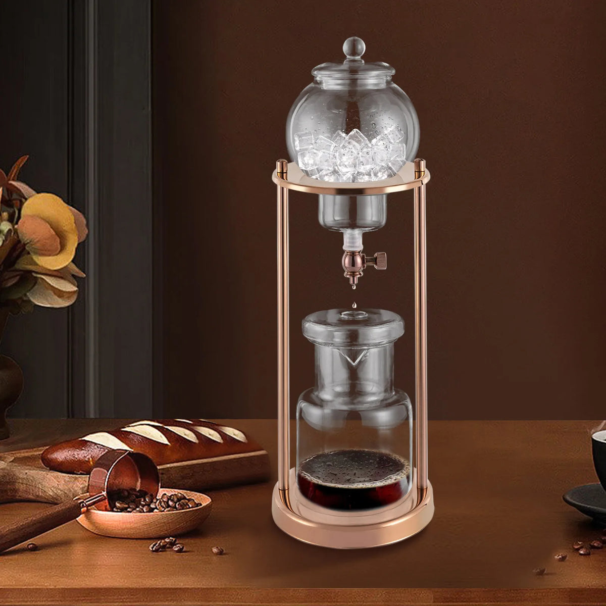 600ml Gold Ice Drip Coffee Maker -20~150°C Heat Resistant Glass Borosilicate Cold Brew Dripper Pot Stainless Steel Cold Coffee Extractor For Home Coffee Shop