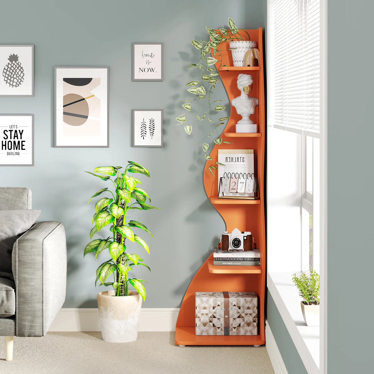 Tribesigns Modern Corner Shelf Bookcase Storage Rack