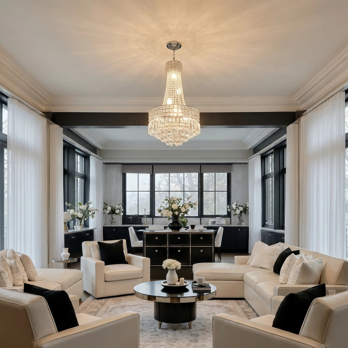 Modern Round Crystal Dimmable Chandelier For Dining Room Lighting