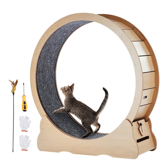 SucceBuy Wooden Cat Exercise Wheel Indoor Running Treadmill