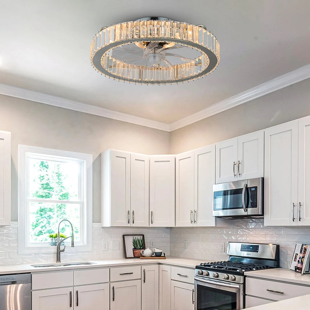 GreeLustr Led Ceiling Fan Lamp With Remote Control Living Room Lighting Crystal Chandeliers Decoration Home Luxury Hanging Light
