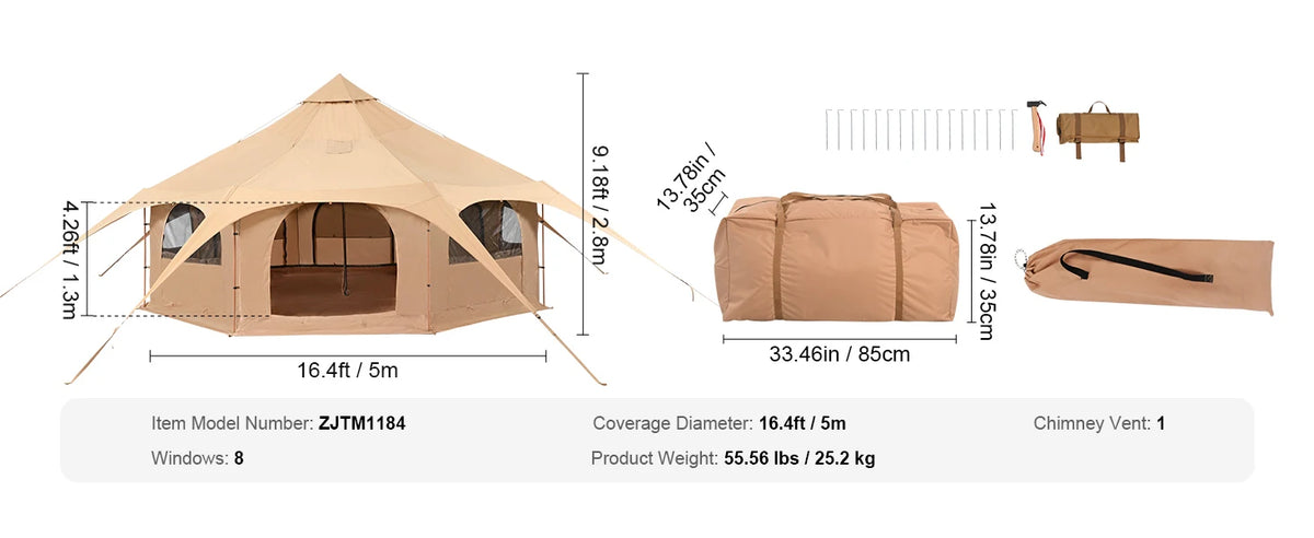 SucceBuy Canvas Bell Tent For Outdoor Camping With Breathable Fabric
