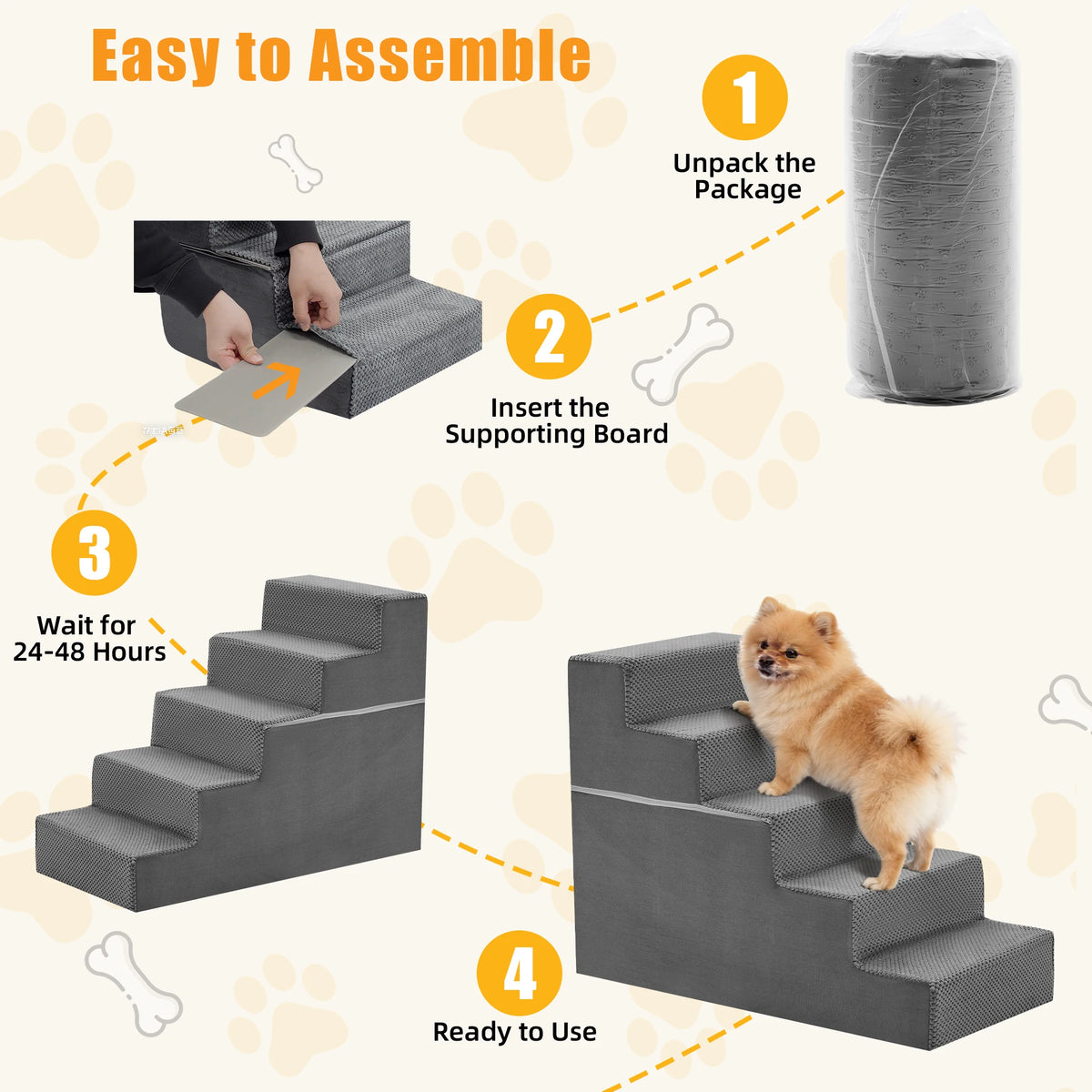 Right Angled Foam Dog Stair Ramp Non Slip Indoor Steps