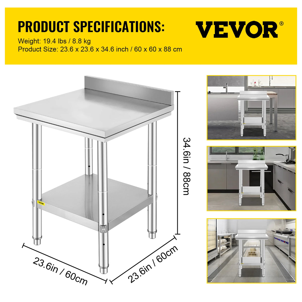 SucceBuy Stainless Steel Commercial Kitchen Worktable With Undershelf